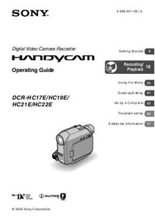 Sony DCR HC 17 E manual. Camera Instructions.